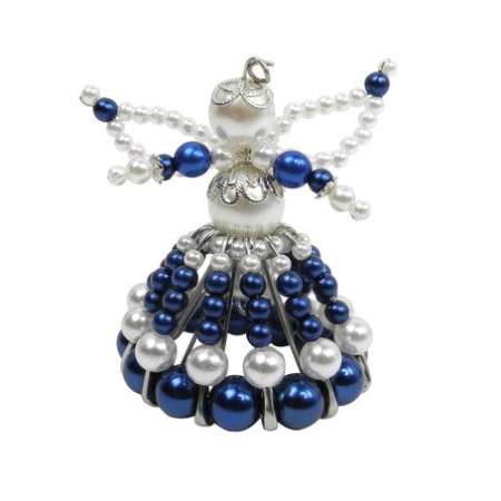 Bastelset Engel mit Sicherheitsnadeln und Perlen zum Selberbasteln blau/silber