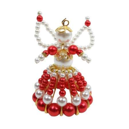 Bastelset Engel mit Sicherheitsnadeln und Perlen zum Selberbasteln rot/gold