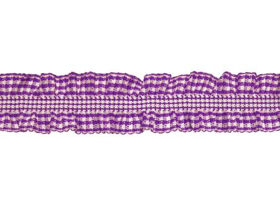 Karo "Vichy" beidseitige-Rüsche elastisch ca.24mm lila - paillettenshop.de