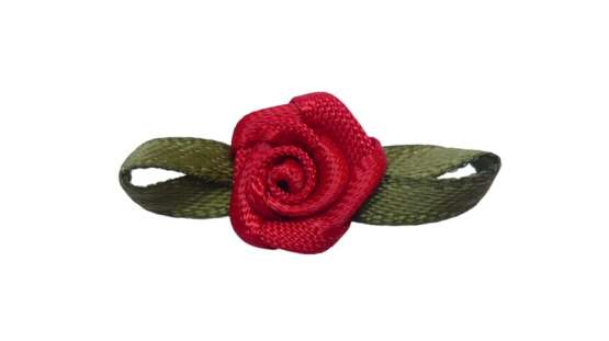 Satinrose mit Blatt - rot