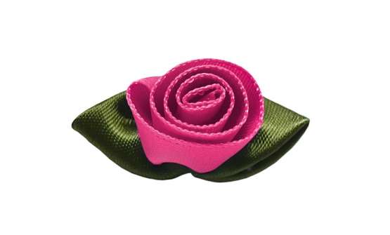 Satinrose mit Blatt 1,5x3cm pink