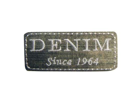 Stickmotiv "Denim" ca. 6x2,5 cm - grau