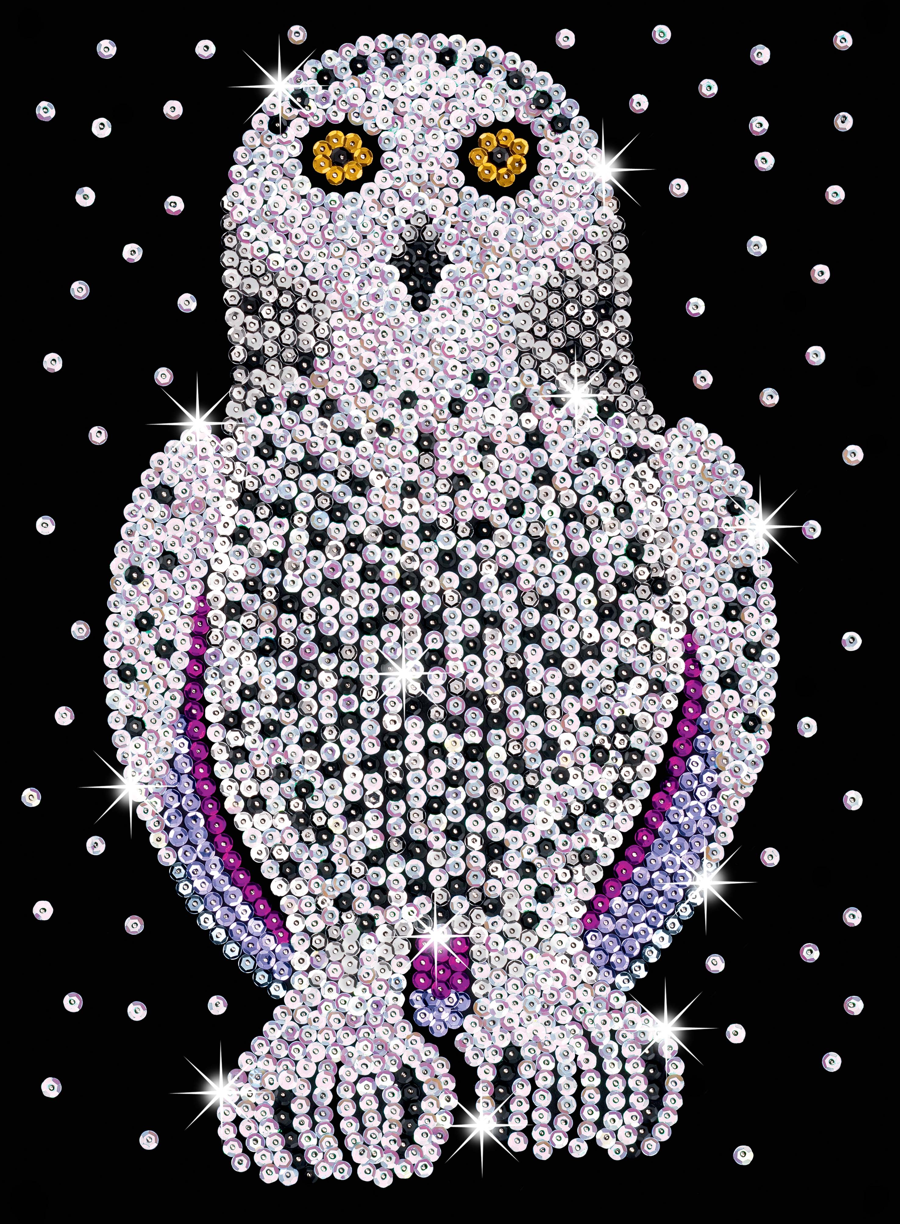 Süßes Paillettenbild Eule 28x37x4cm Kinder Sequin Art Owl Steckbild Lustiger Uhu 