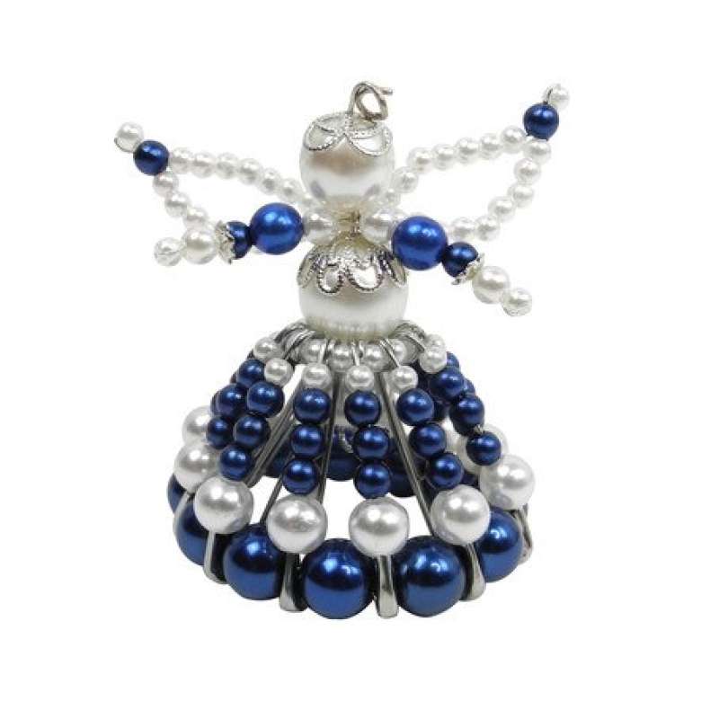 Bastelset Engel mit Sicherheitsnadeln und Perlen zum Selberbasteln blau/silber
