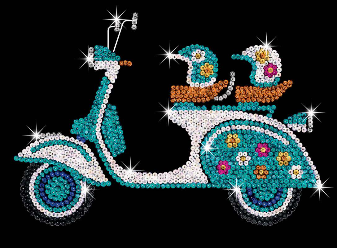 Sequin-Art Orange Paillettenbild Motorroller Vesper 1717