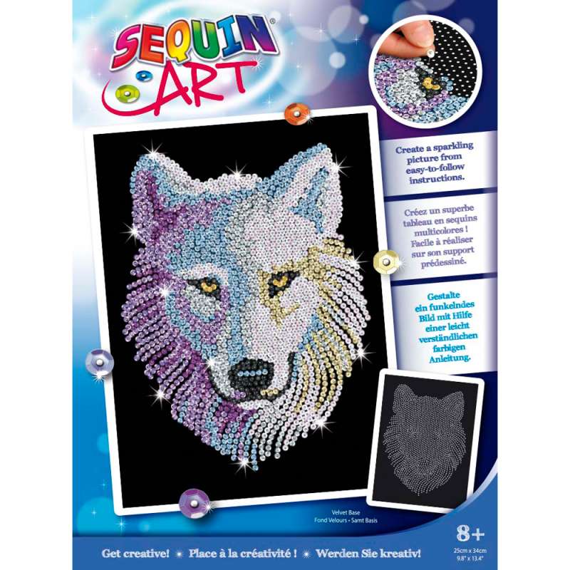 Sequin-Art Original Paillettenbild Schnee Wolf 1932