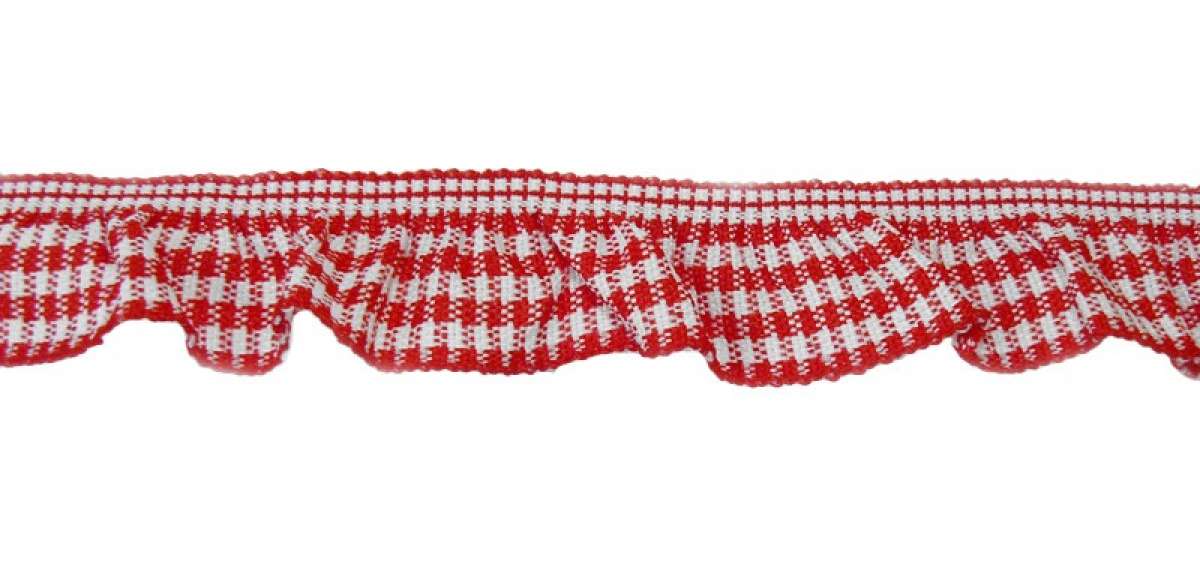 Karo "Vichy" Rüsche elastisch ca.20mm in rot