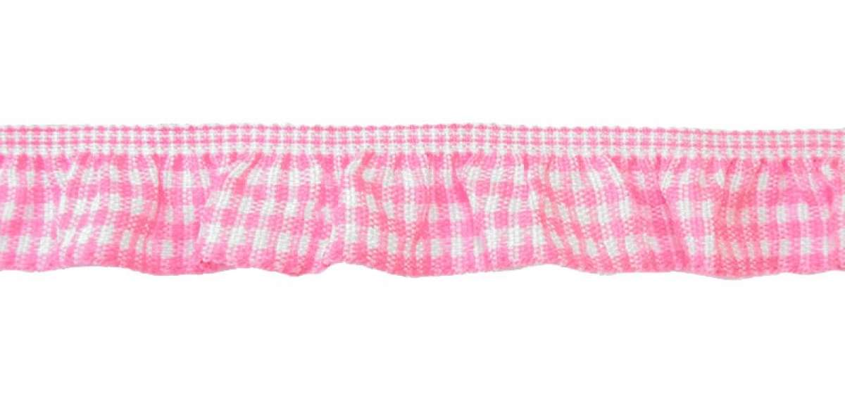 Karo "Vichy" Rüsche elastisch ca.20mm in rosa