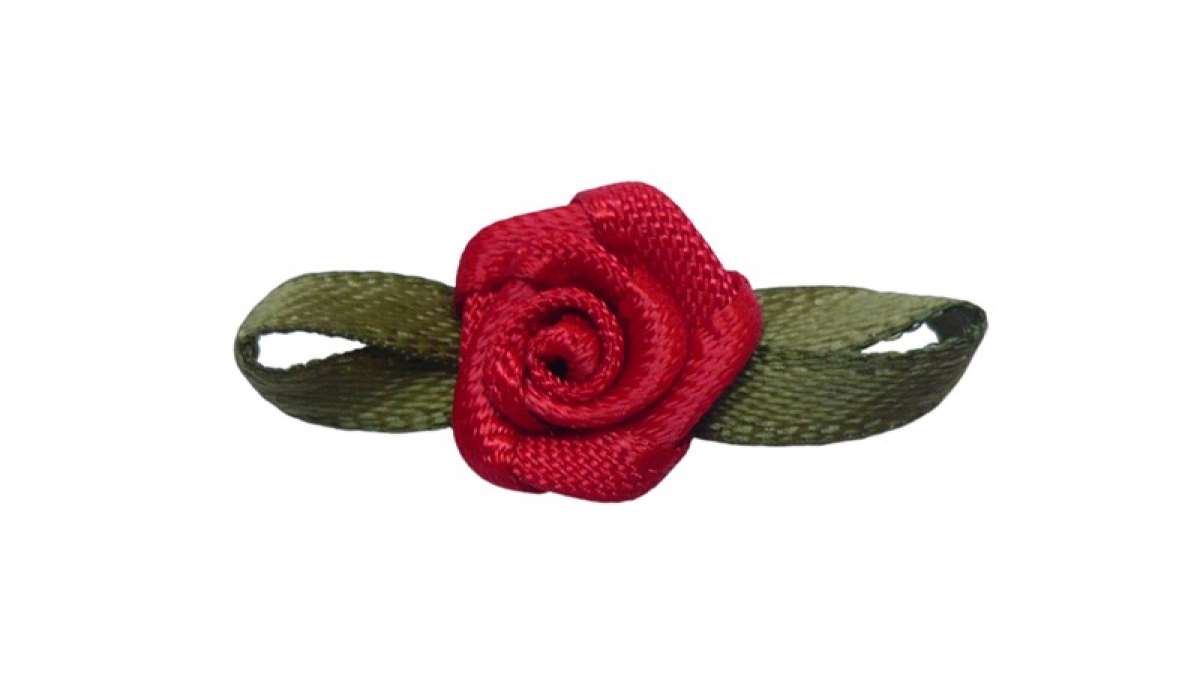 Satinrose mit Blatt - rot