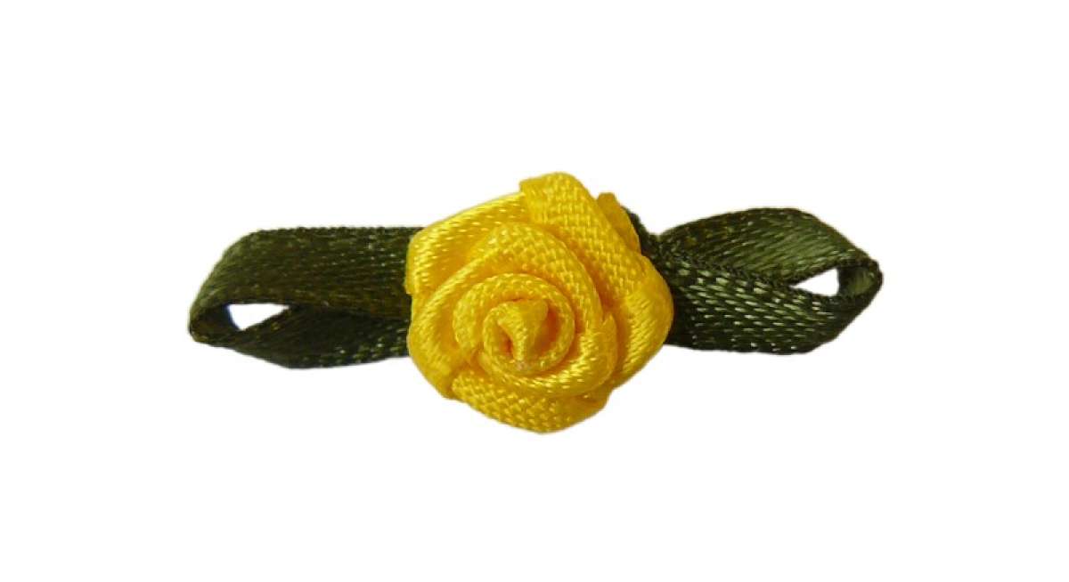 NEU! Satinrose mit Blatt - gelb