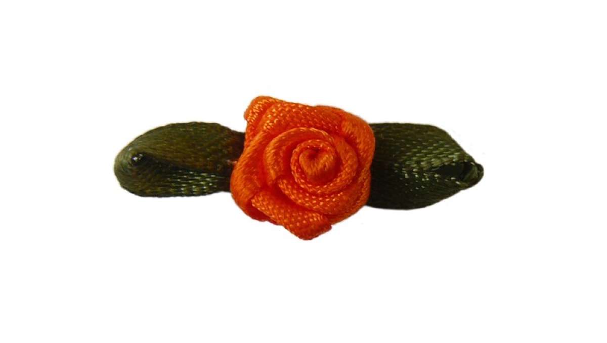 NEU! Satinrose mit Blatt - orange
