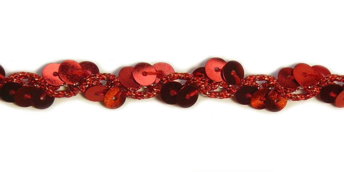 gebogte Paillettenborte mit Lurexband - rot