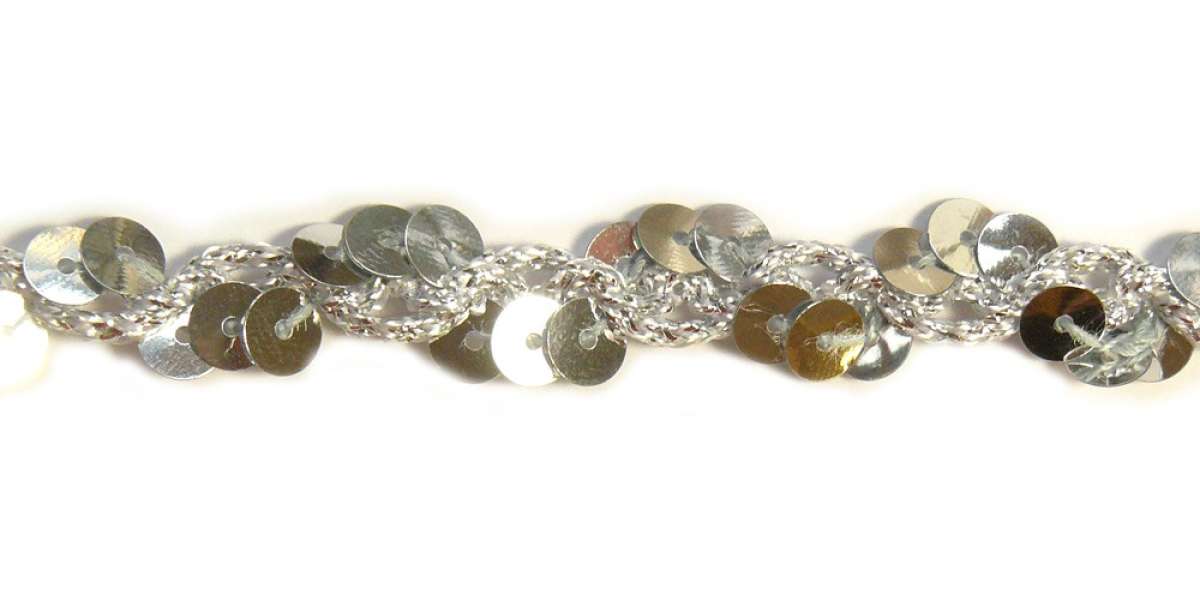 gebogte Paillettenborte mit Lurexband - silber