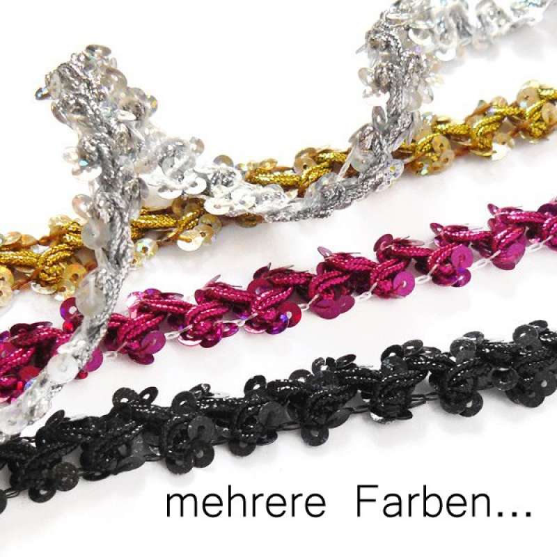 Einreihig gebogte Paillettenborte mit Lurexband Holo-Farben