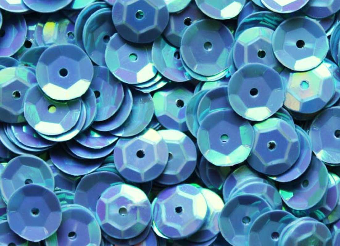 Pailletten 6mm gewölbt hellblau irisierend, 6g Dose