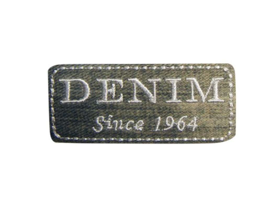 Stickmotiv "Denim" ca. 6x2,5 cm - grau