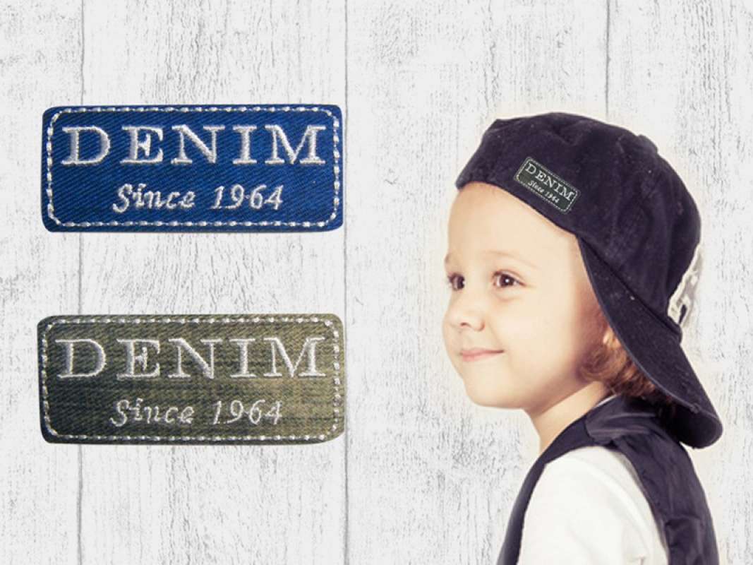 Stickmotiv "Denim" ca. 6x2,5 cm - Anwendungsbeispiel